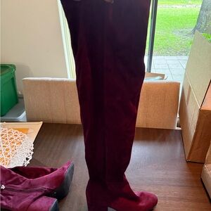 Aldo Red Over the Knee Boots Velvet Style